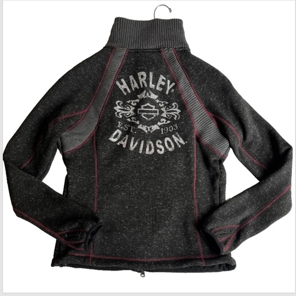 Harley-Davidson Women’s Full Zip Jacket M Gray Moto Knit Logo Back EUC - Picture 2 of 7